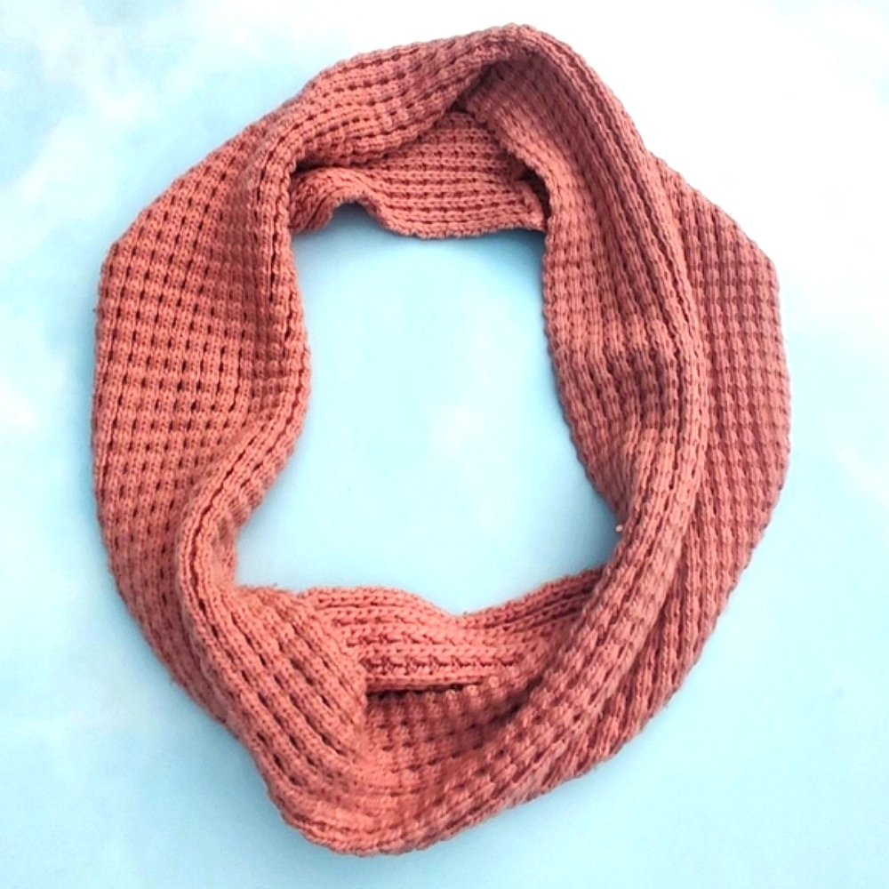 Pink Waffle Knit Infinity Scarf Salmon Pink
